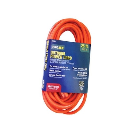 Projex SJTW Extension Cord, 12 AWG, Indoor/Outdoor, 12/3, 1 Outlets, Orange, PVC, 25 ft 3506037